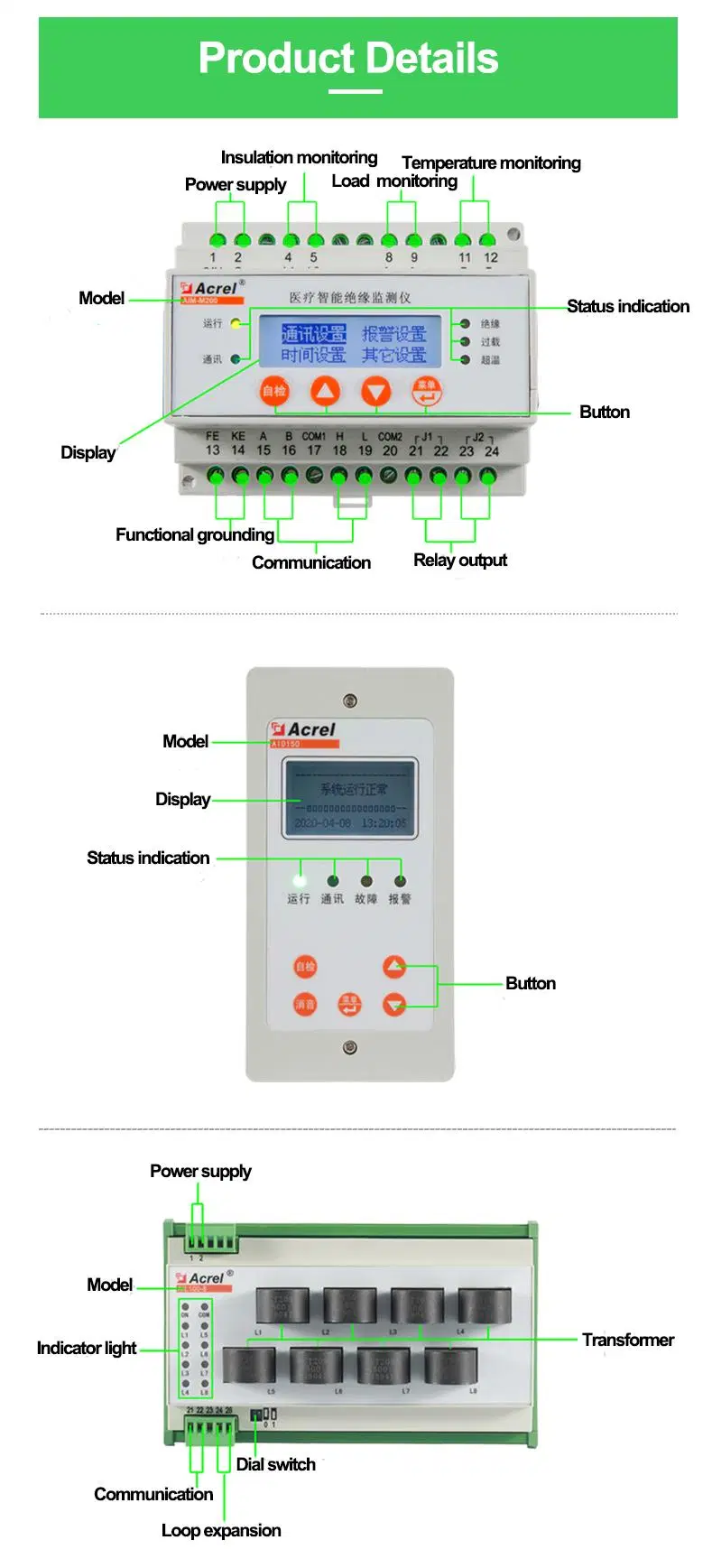 Insulation Monitoring Device Display Unit for Medical Isolated Power Supply